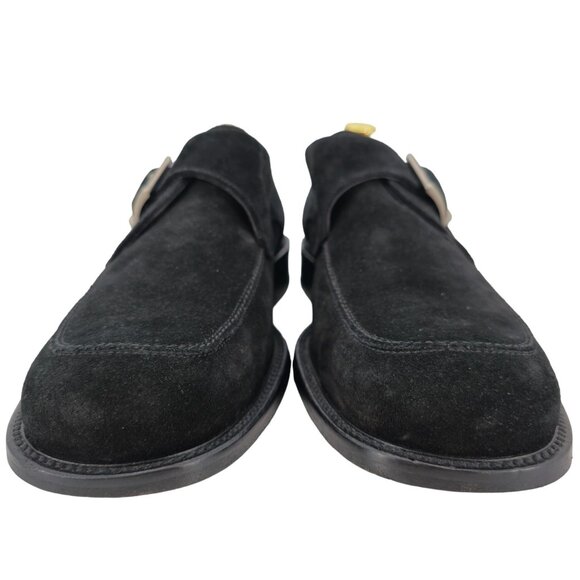 Vintage Bally Italy Monk Strap Loafers Mens 8.5D Black Suede Buckle Dress Shoes